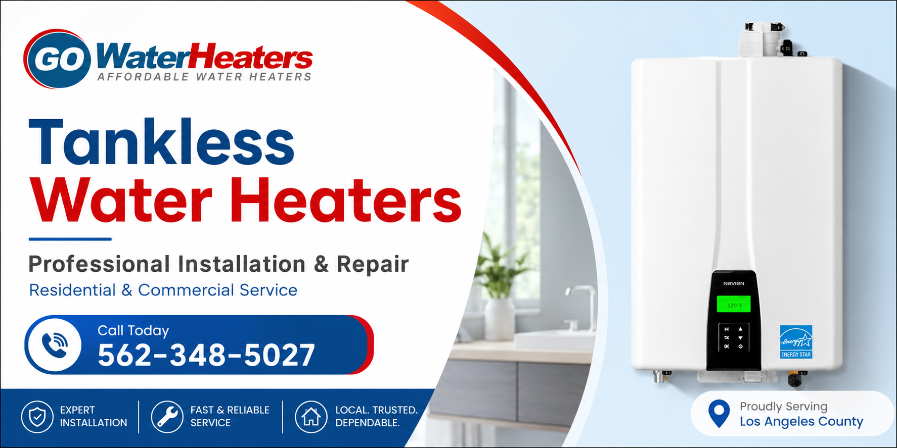 Navien Tankless Water Heater Installers in Downey CA by Go Water Heaters